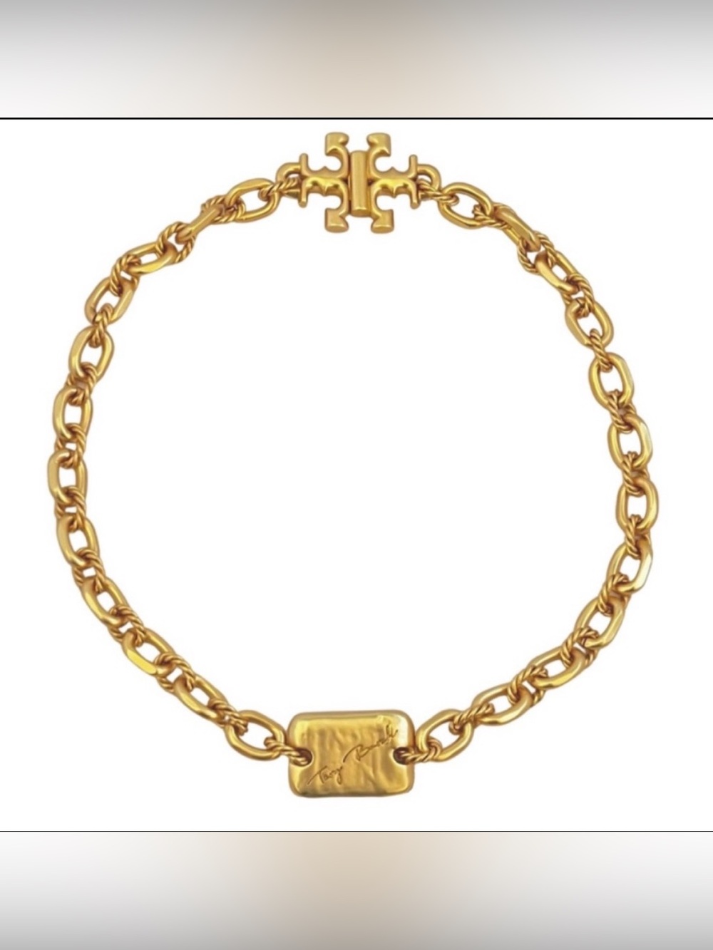 New Auth. Tory Burch Signature Bar Chain Gold Logo Necklace with Tag and Dustbag